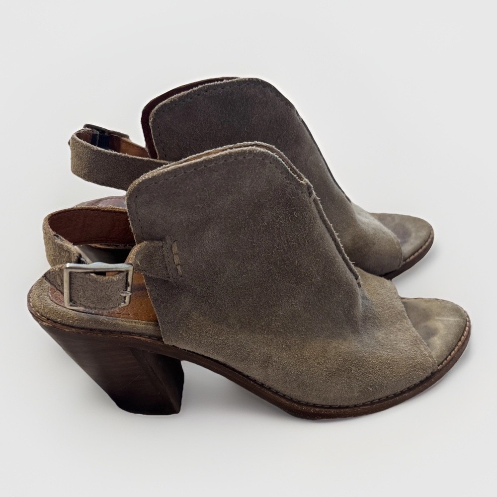Frye Carolina Ash Suede Leather Chunky Slingback Peep Toe Heels Women 8B 3471343